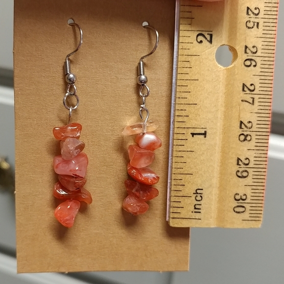 Rhodonite Earrings Natural Gemstone Chip Beaded Surgical Stainless-Steel Hooks - Picture 13 of 13